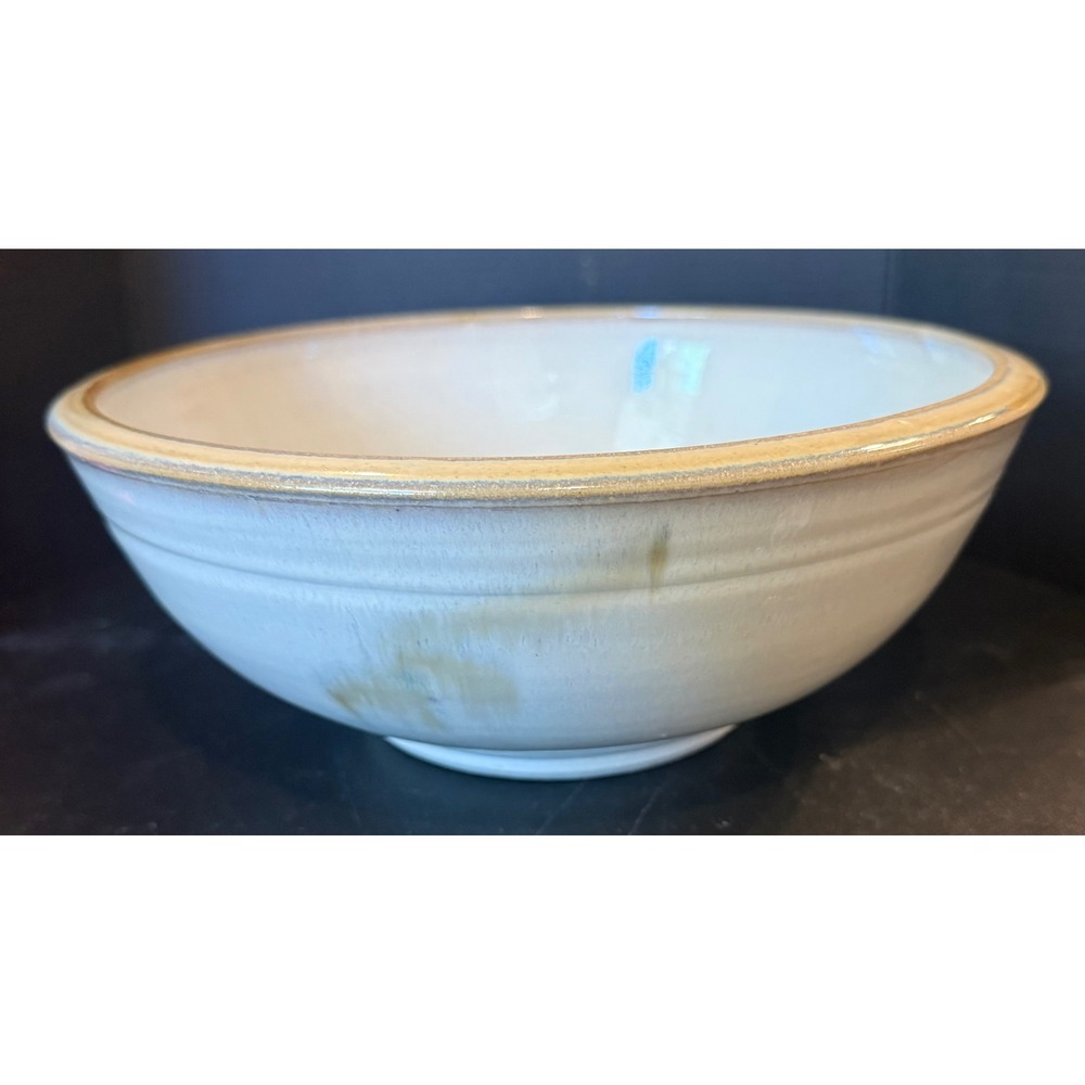 Studio Art Pottery Serving Decor Bowl Cream Tan Signed Handcrafted Earthy Tones